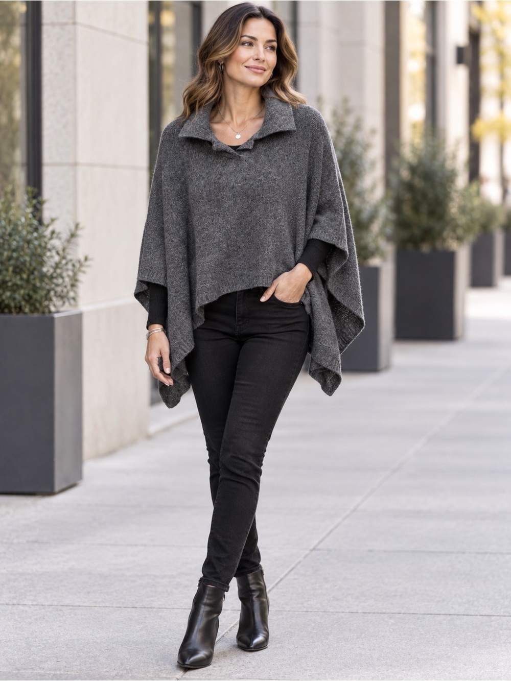 AQUA Crop Collar Cozy Poncho One Size Charcoal Bloomingdale’s Exclusive